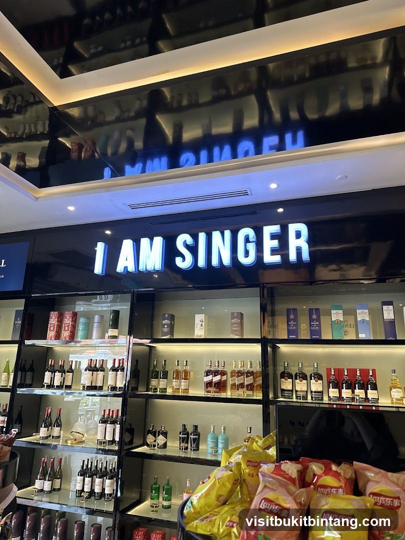 Liquor store interior with signage