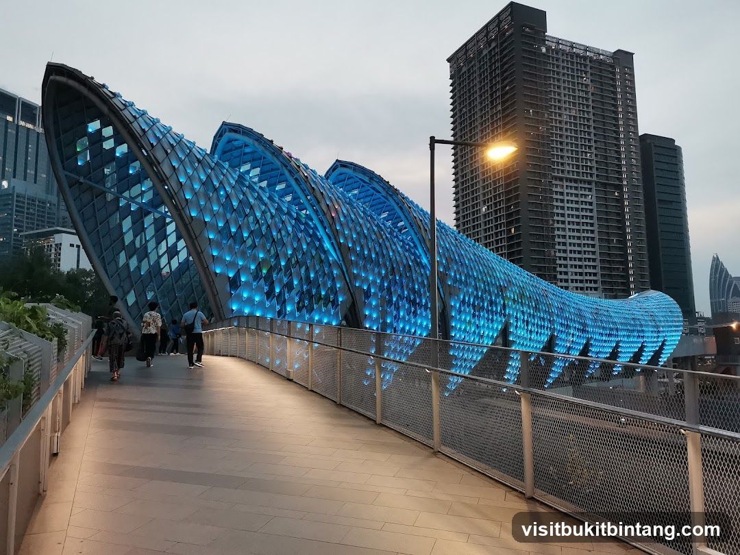 Illuminated Pedestrian Bridge at Dusk