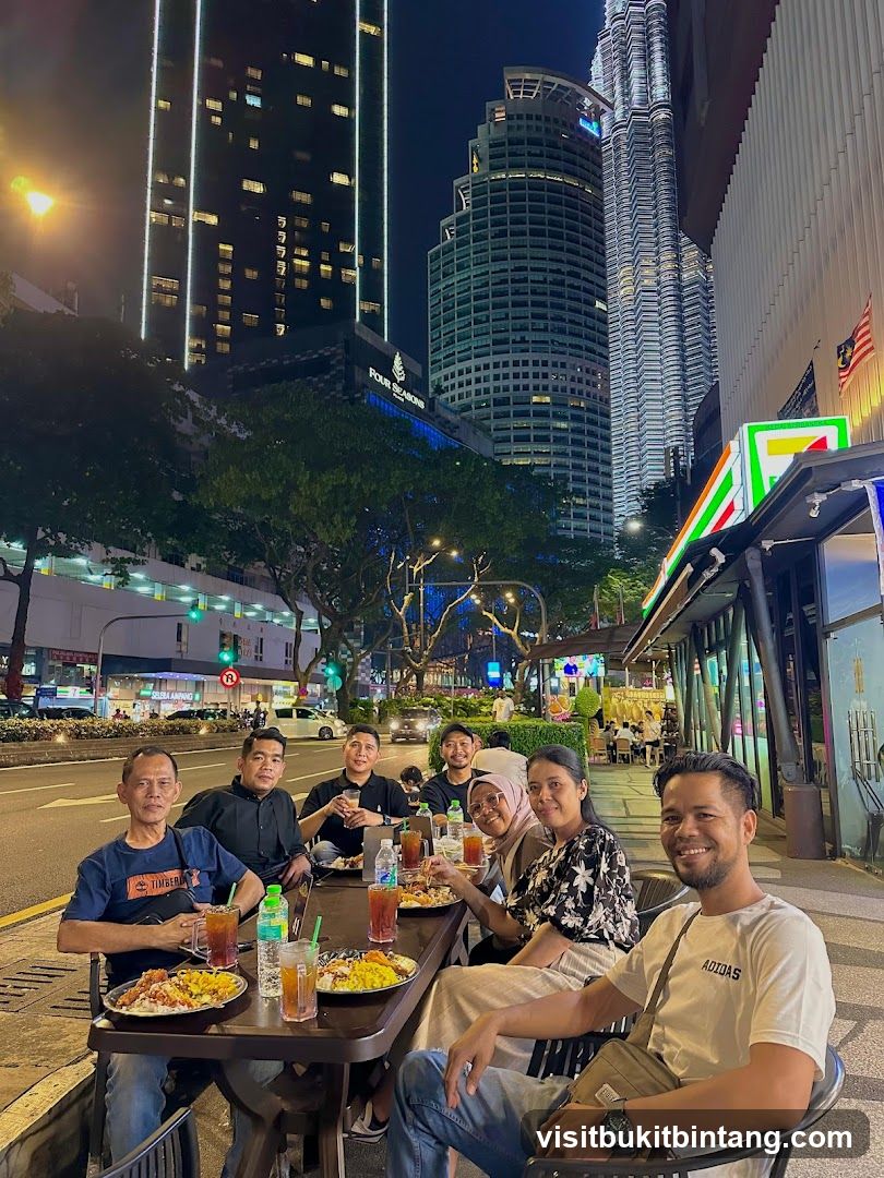 People dining outdoors at night