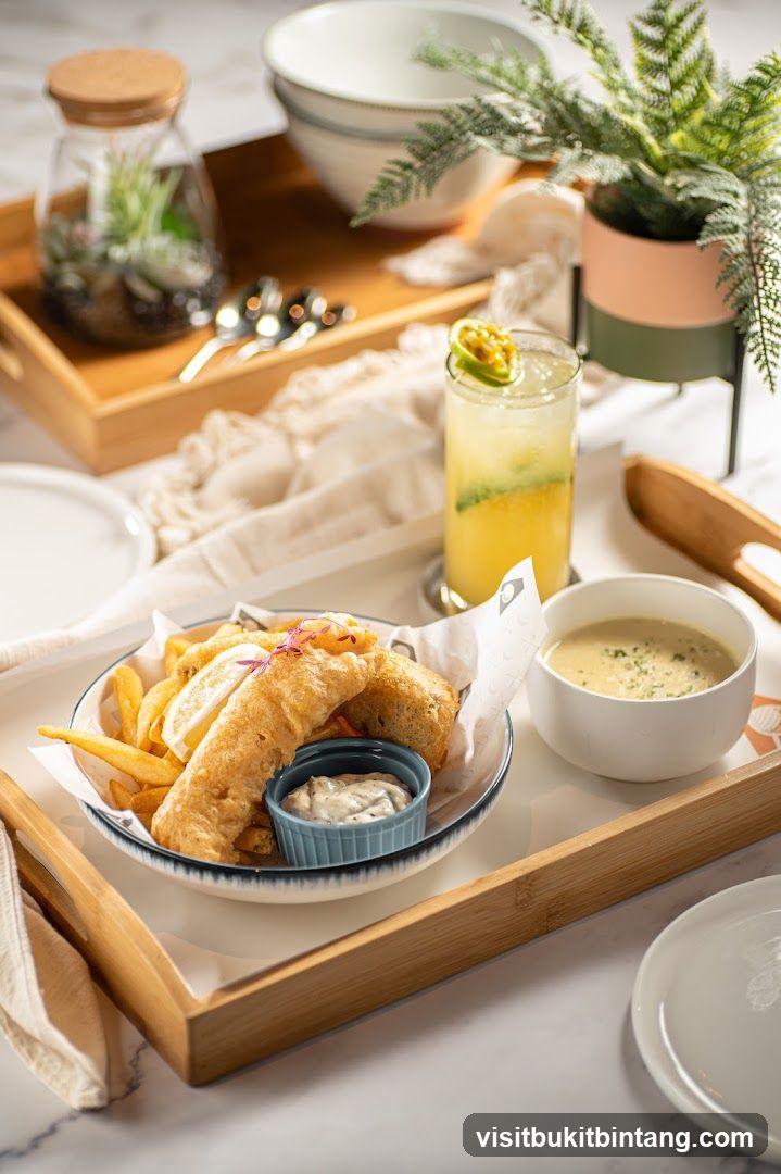 Fish and Chips with Soup and Drink
