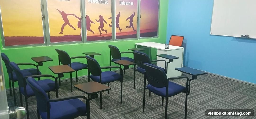 Classroom Interior with Windows and Desks