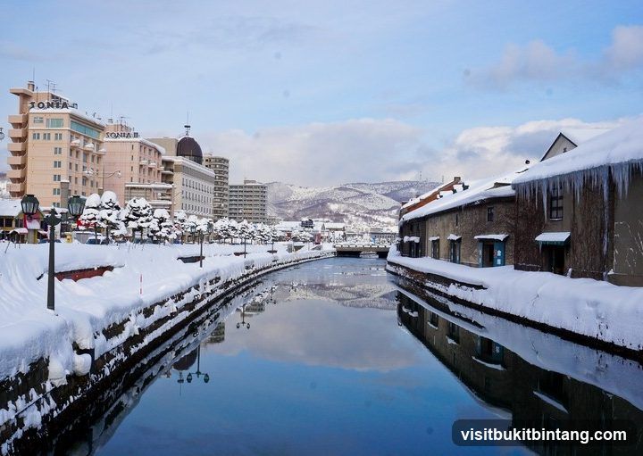 Snowy Canal Scene in Hakodate, Japan