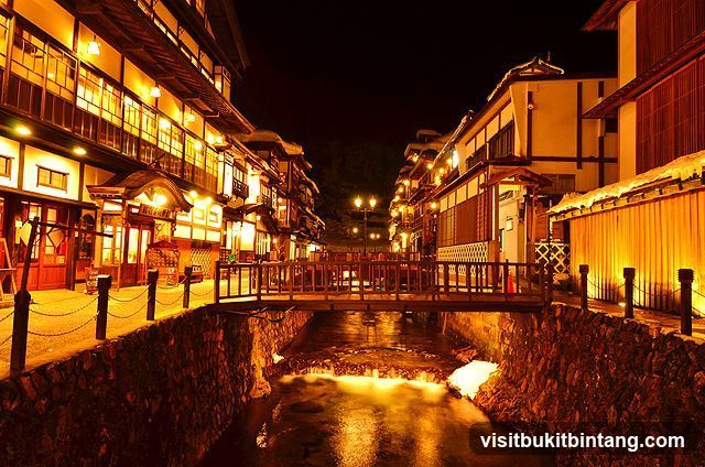 Night Street Scene with River and Traditional Buildings