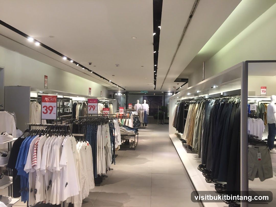 Clothing store interior with sale signs