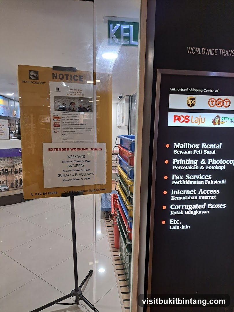 MBE Mail Boxes Etc. Notice Board and Services List