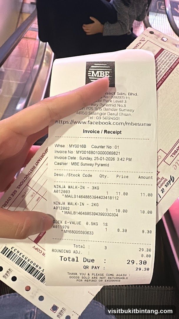 MBE Sunway Pyramid Receipt