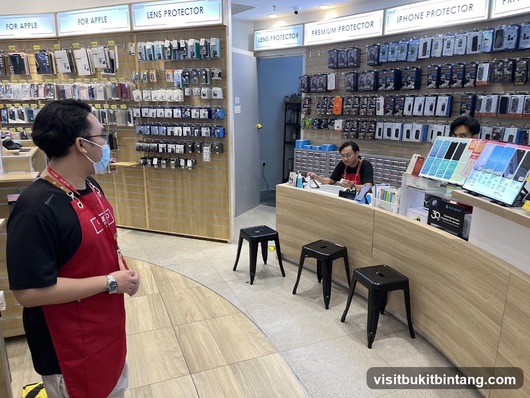 Store interior with phone accessories