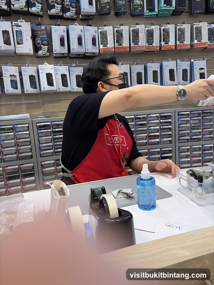 Store employee at counter