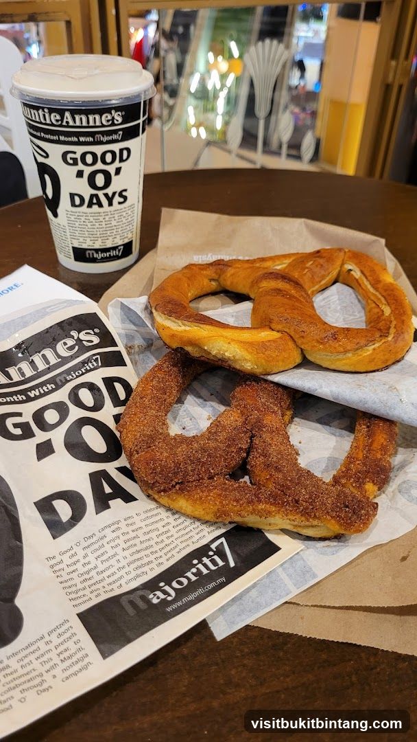 Auntie Anne's pretzels and drink