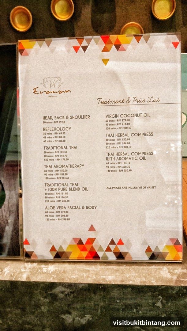 Erawan Wellness Treatment & Price List