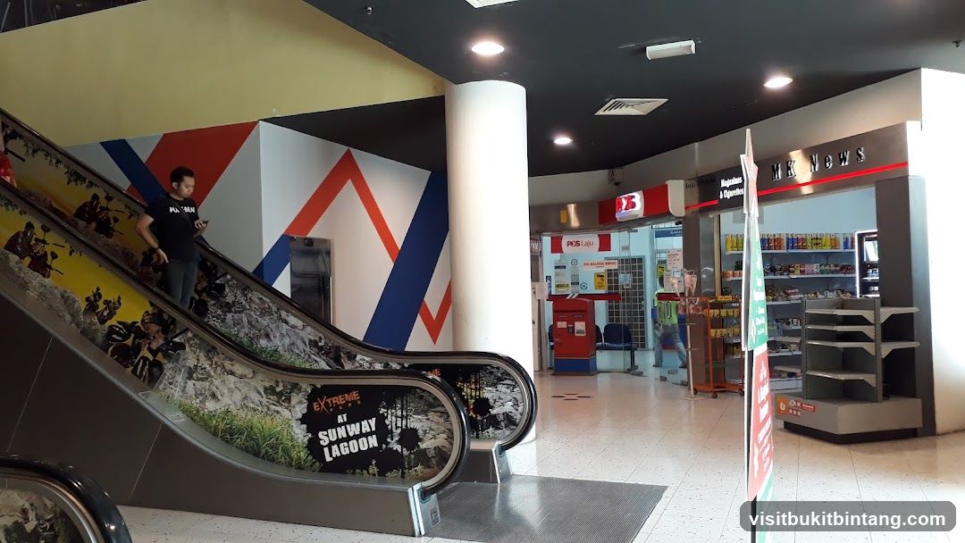 Mall Interior with Escalator and Shops