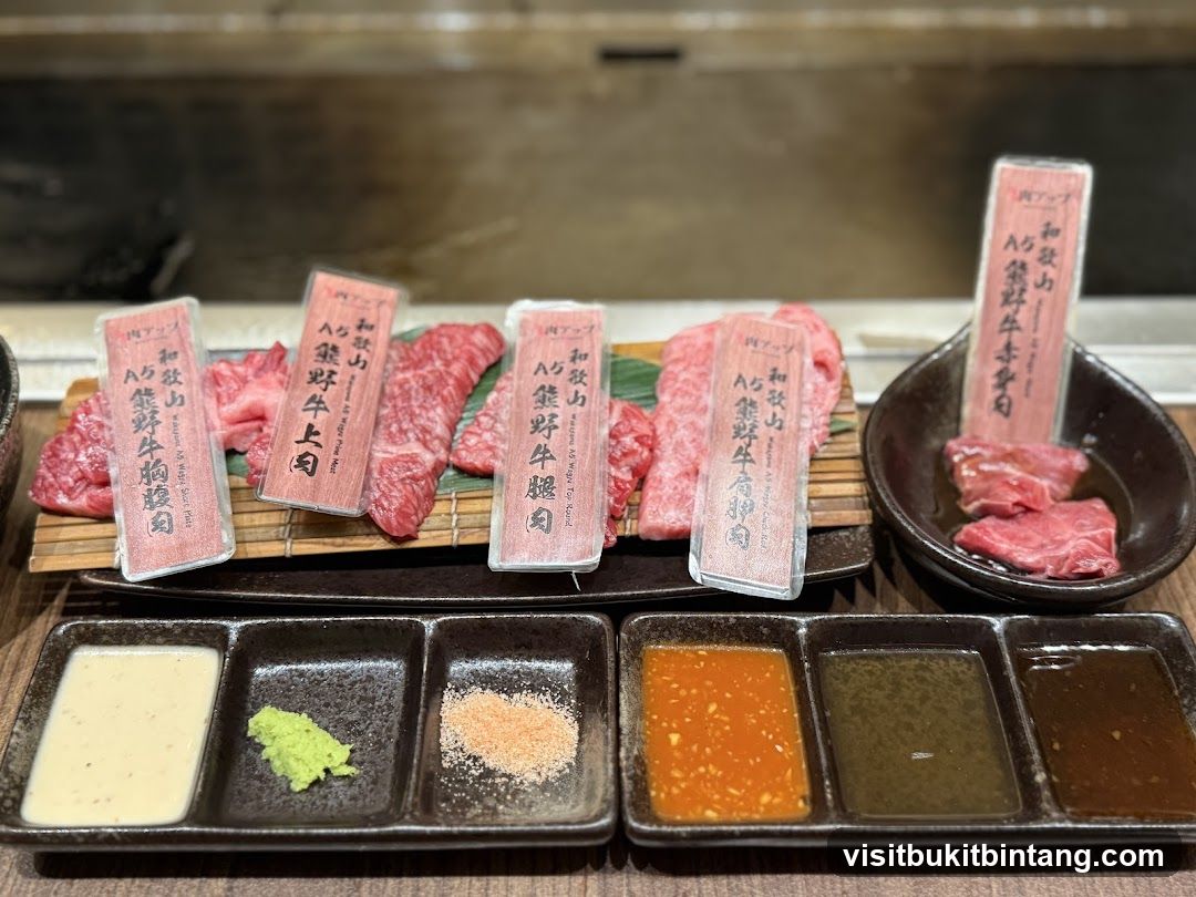 Assortment of Raw Beef Cuts with Dipping Sauces