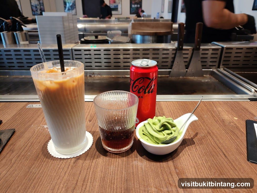 Dessert and Drinks at a Restaurant