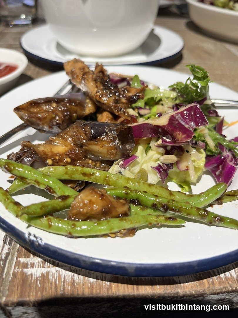 Glazed Eggplant and Green Beans with Salad