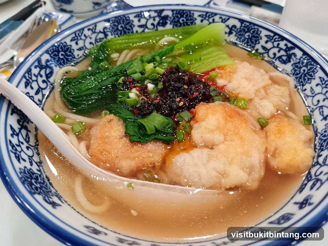 Noodle Soup with Fried Fish and Greens