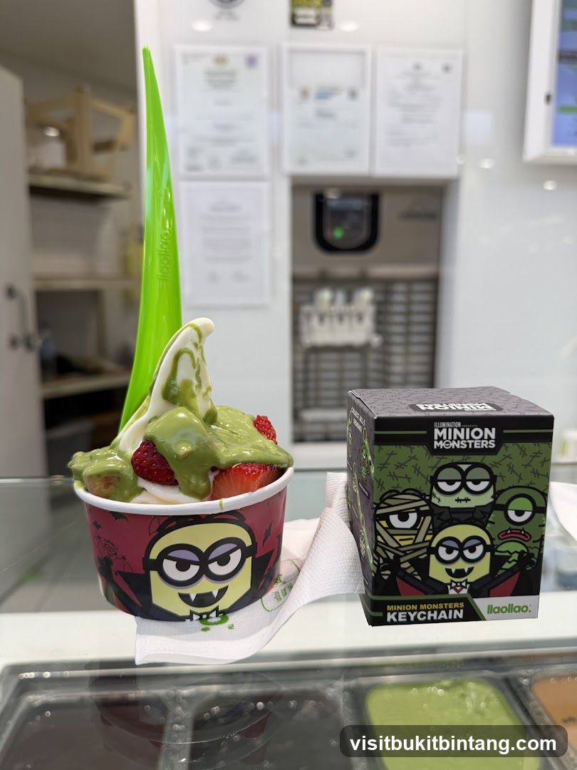 Minion-themed yogurt cup with keychain