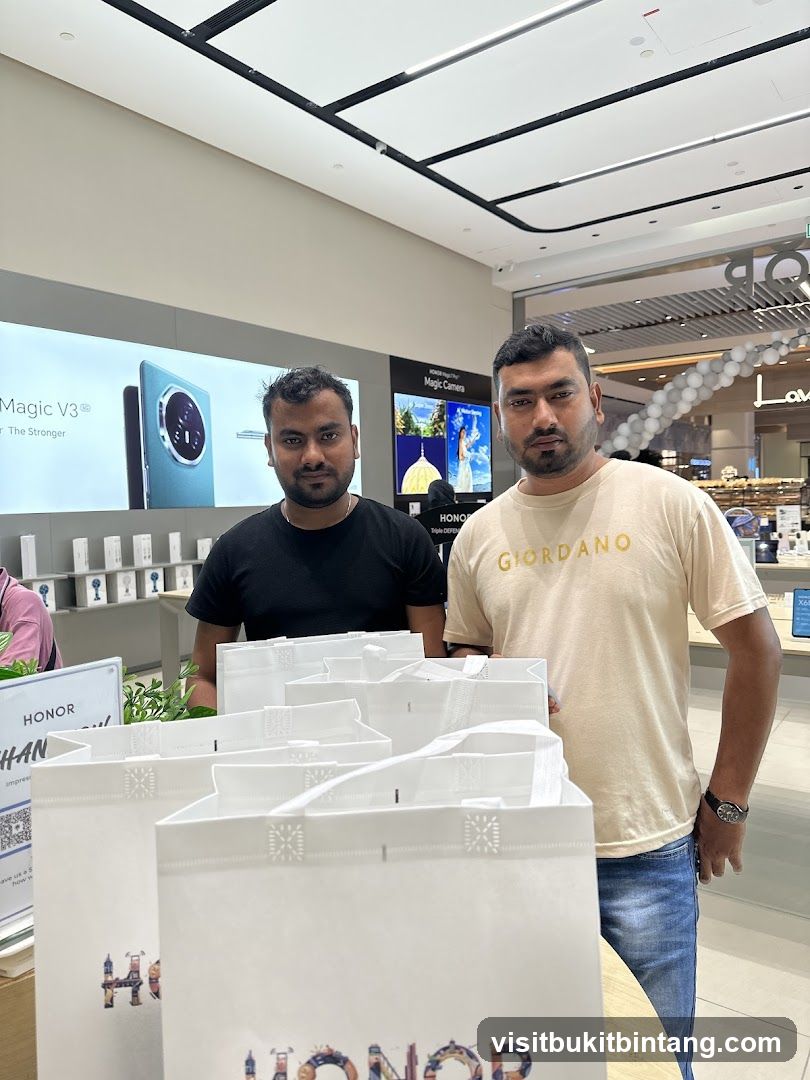 Two men in a store with shopping bags