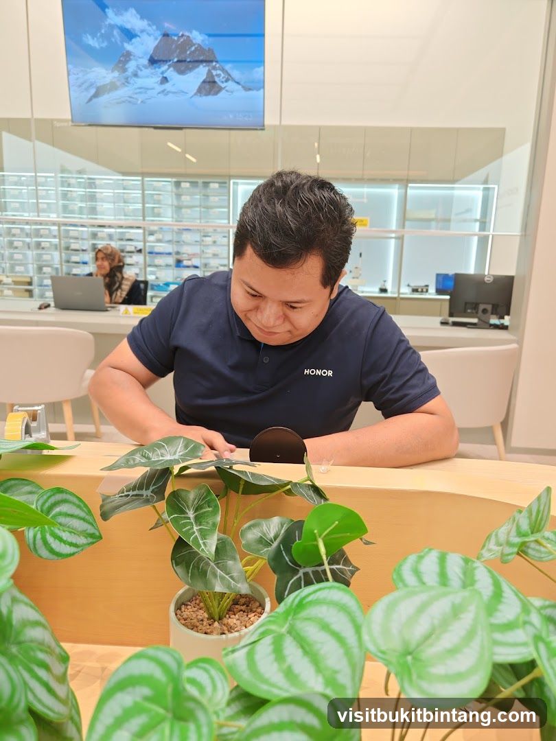 Man at a counter with plants