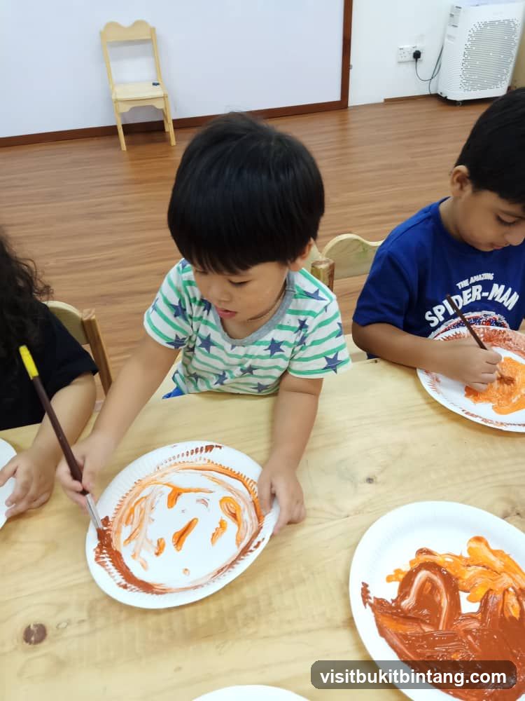 Children painting on paper plates