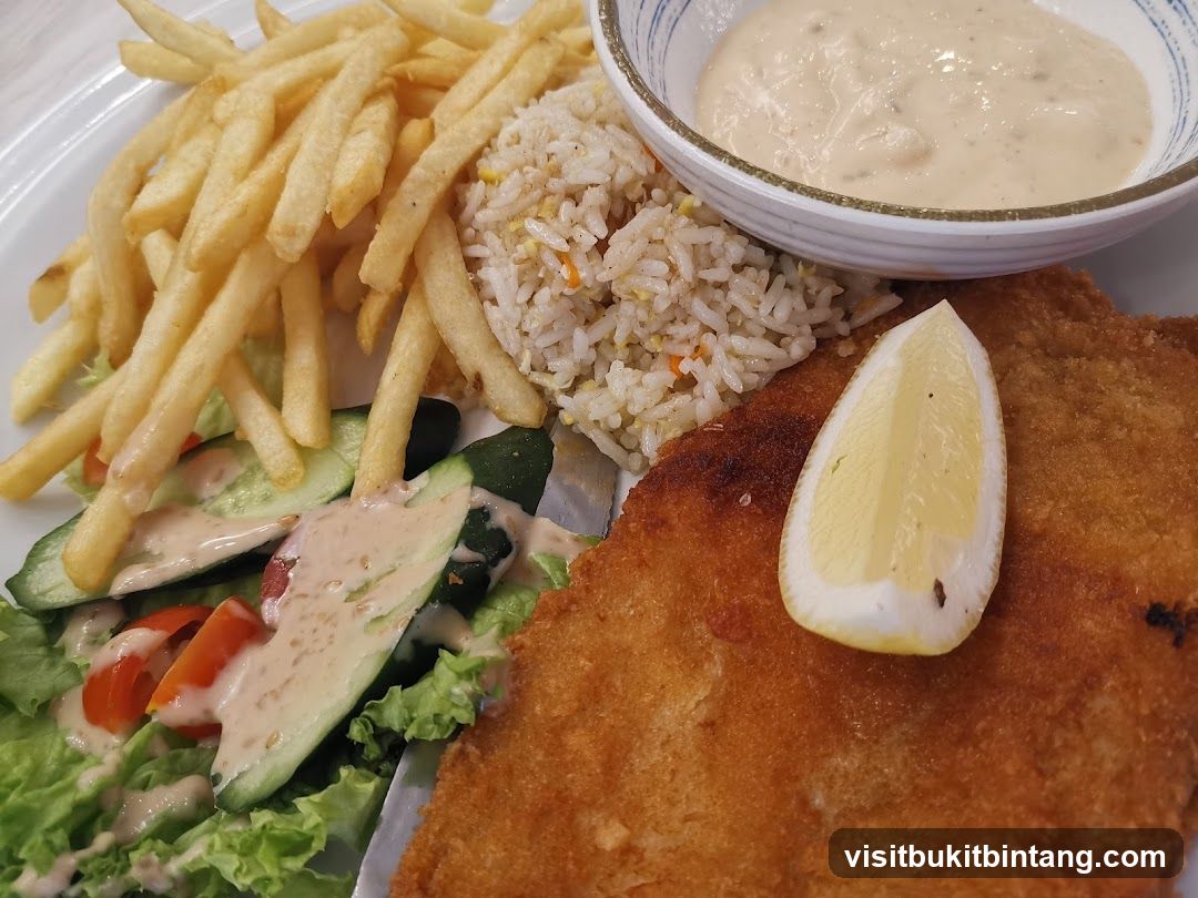 Breaded Fish with Fries and Salad