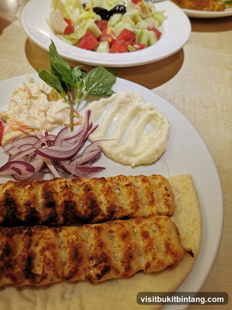 Grilled Kebabs with Salad and Dip