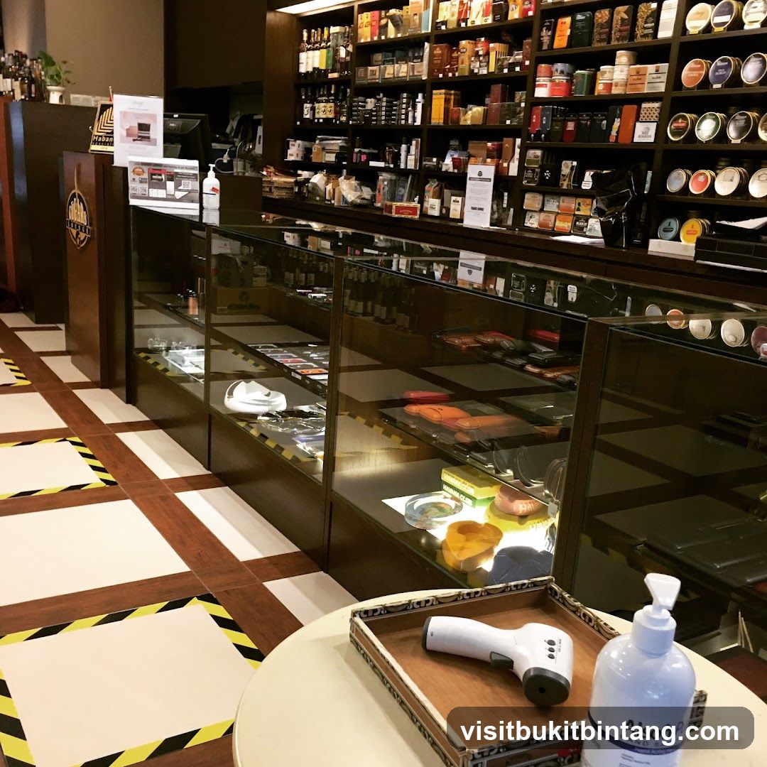 Interior of a shop with glass display cases and shelves