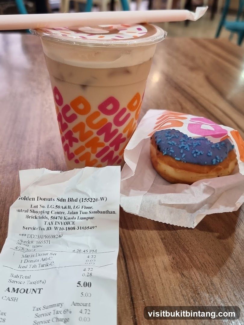 Dunkin' Donuts Drink and Donut with Receipt