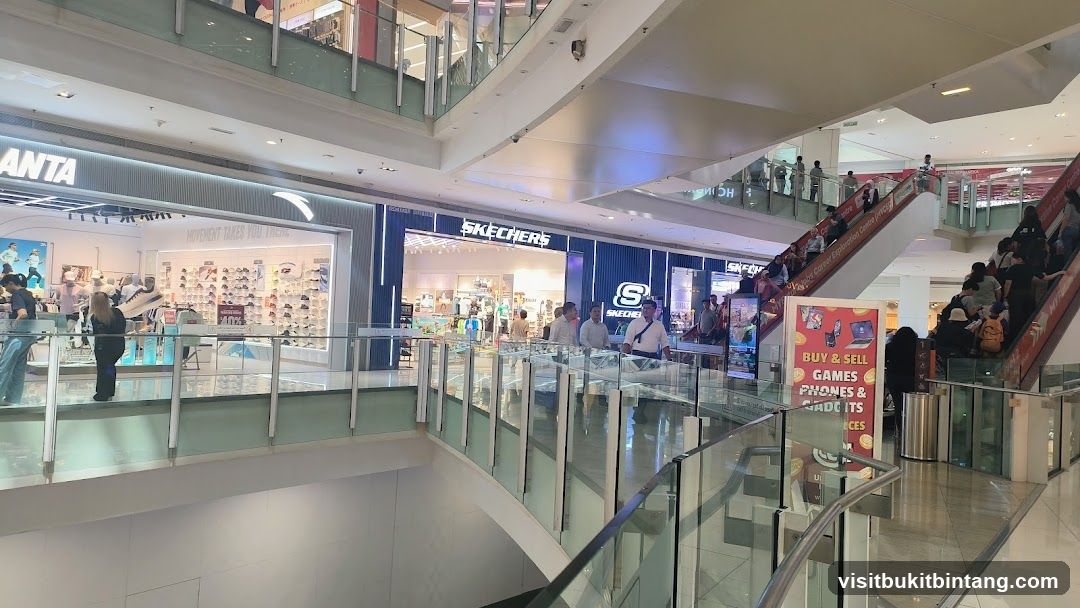 Mall Interior with Stores and Escalators