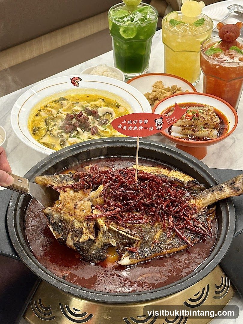 Spicy Fish Dish with Drinks