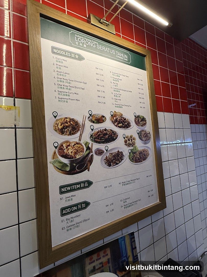 Lorong Seratus Tahun Menu Board