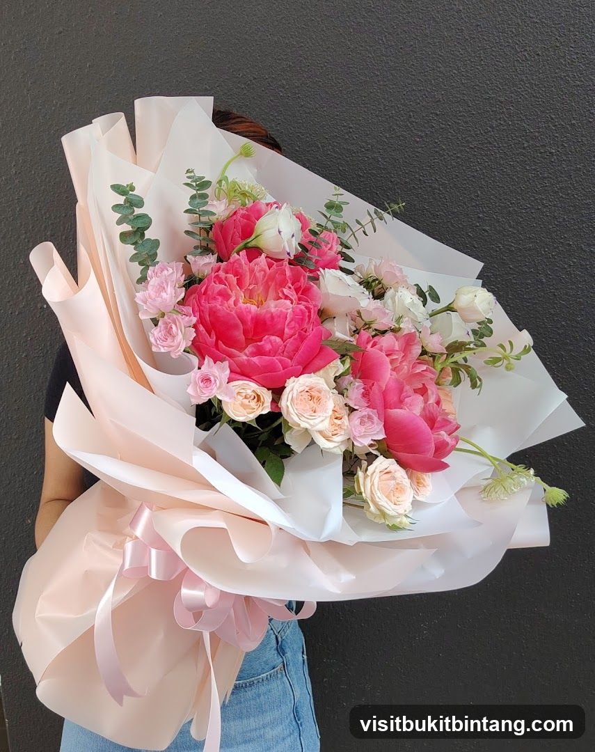 Flower Bouquet with Pink Peonies and Roses
