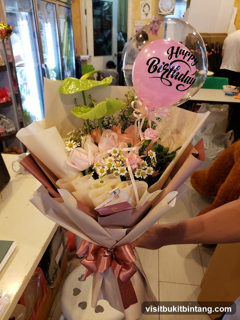 Birthday Flower Bouquet with Balloon