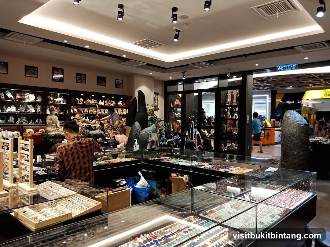 Interior of a shop selling crystals and statues