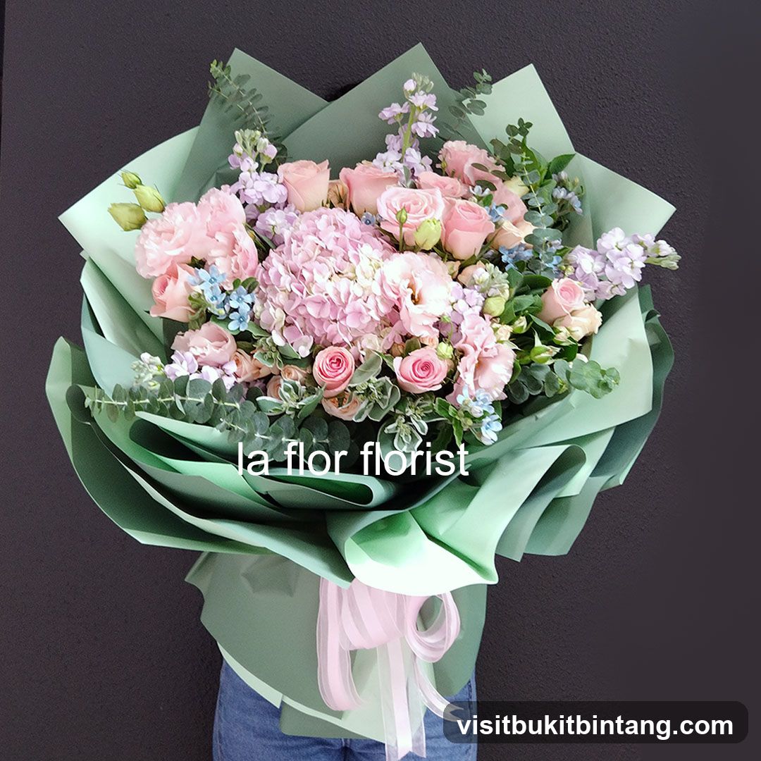 Flower Bouquet with Pink Roses and Hydrangeas
