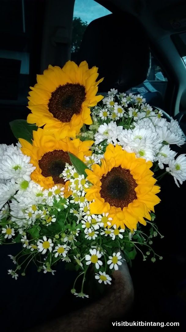 Sunflower and Daisy Bouquet in Car