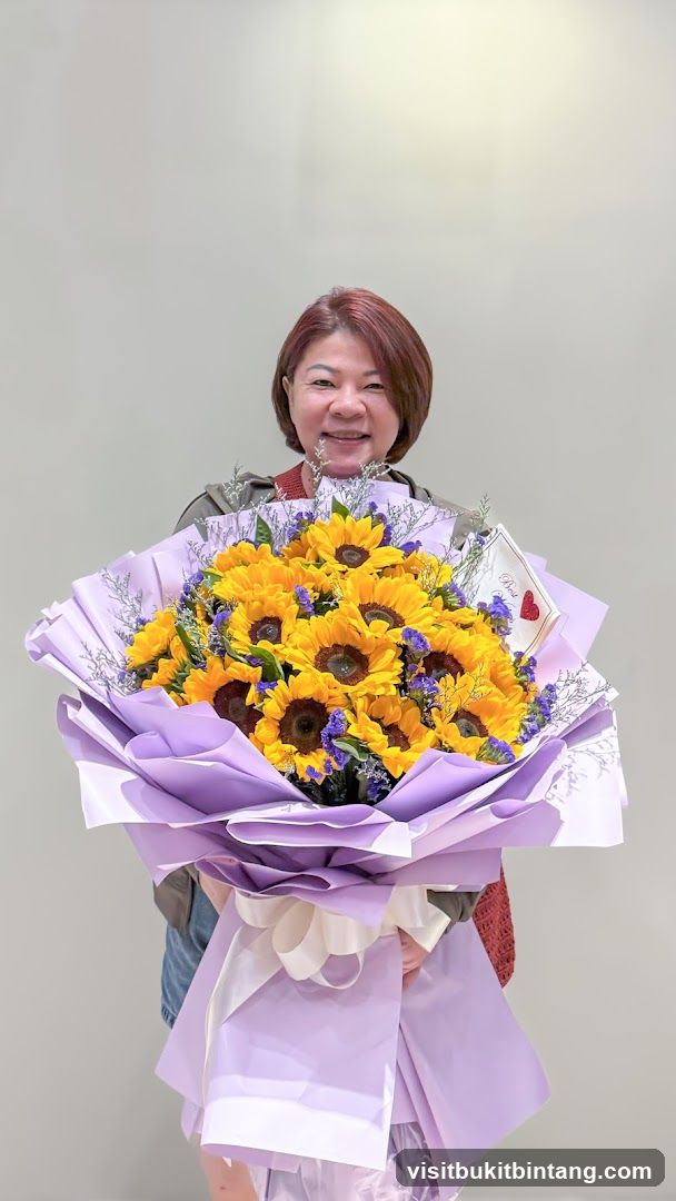 Woman Holding a Sunflower Bouquet