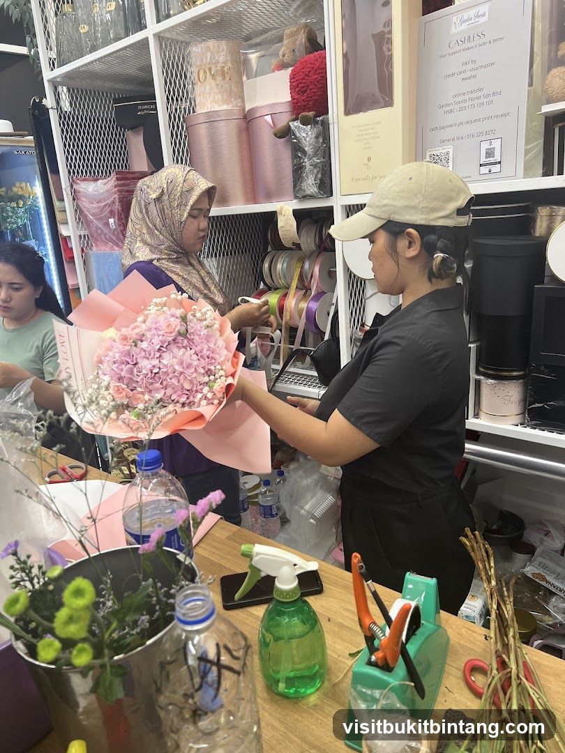 Florist arranging bouquet