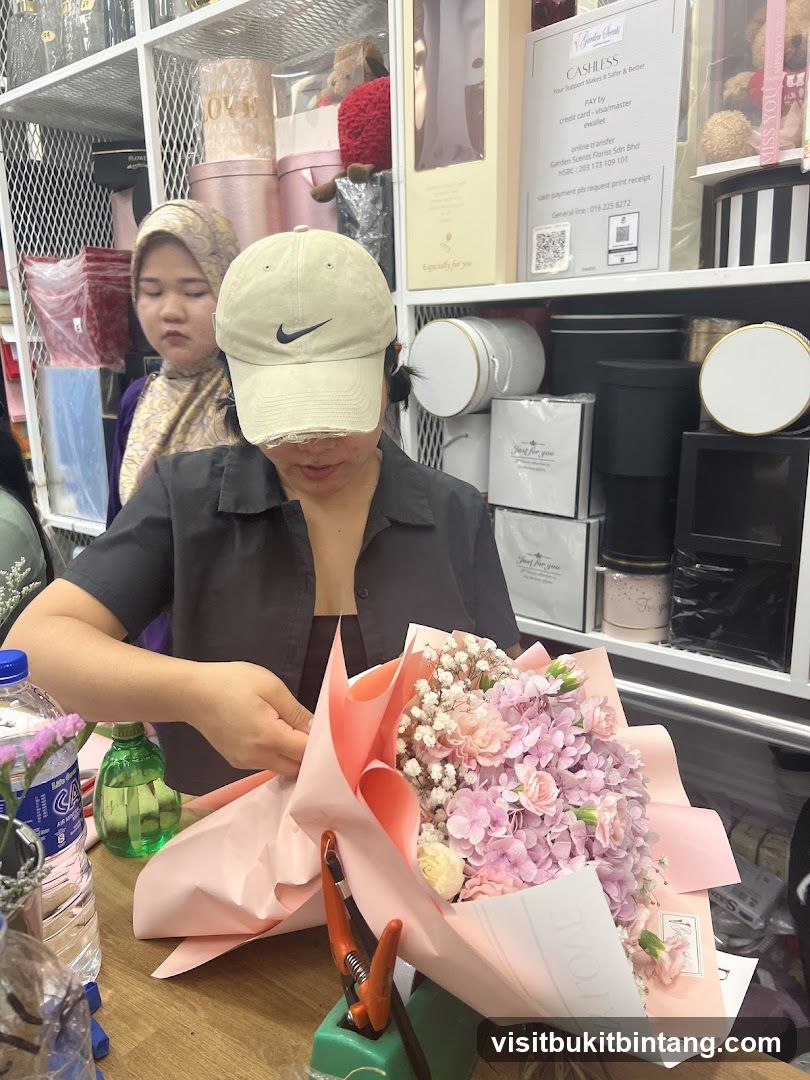 Florist arranging bouquet