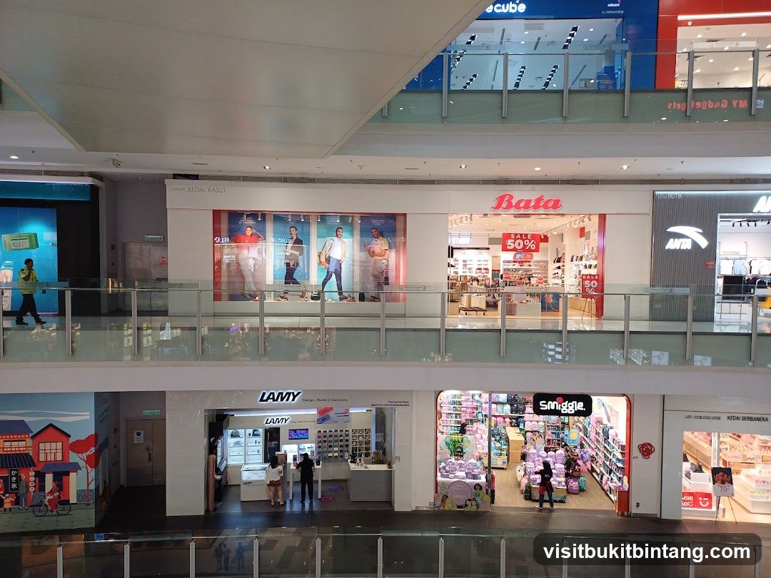 Mall interior with various shops