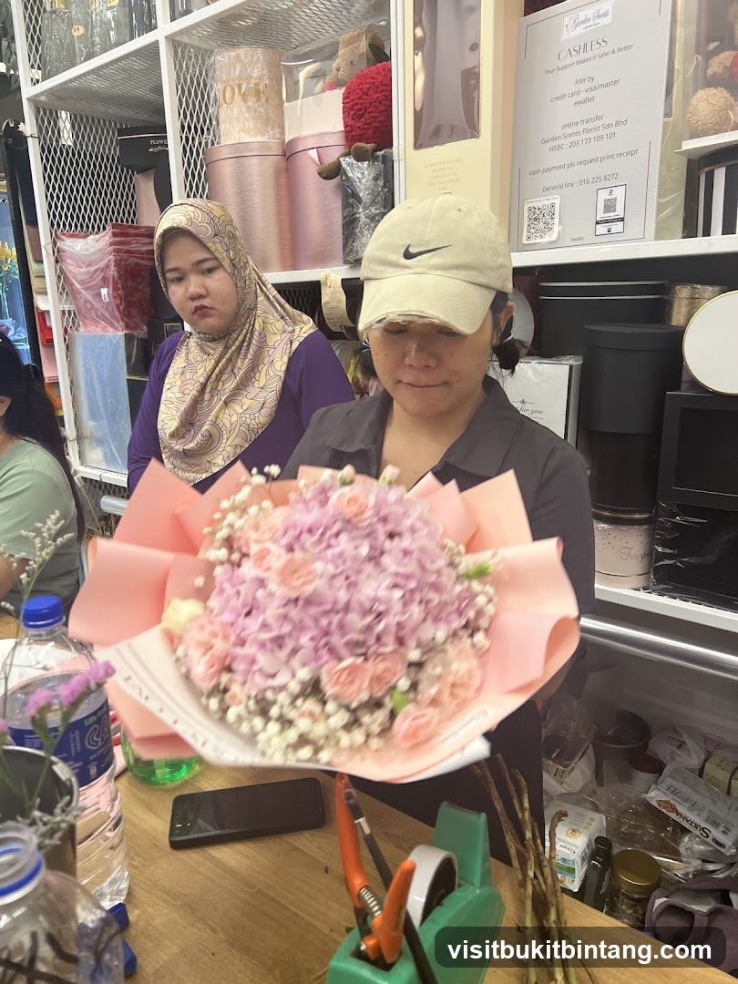 Florist arranging bouquet