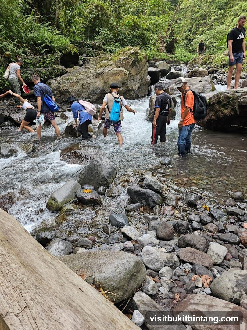 Hikers crossing a stream