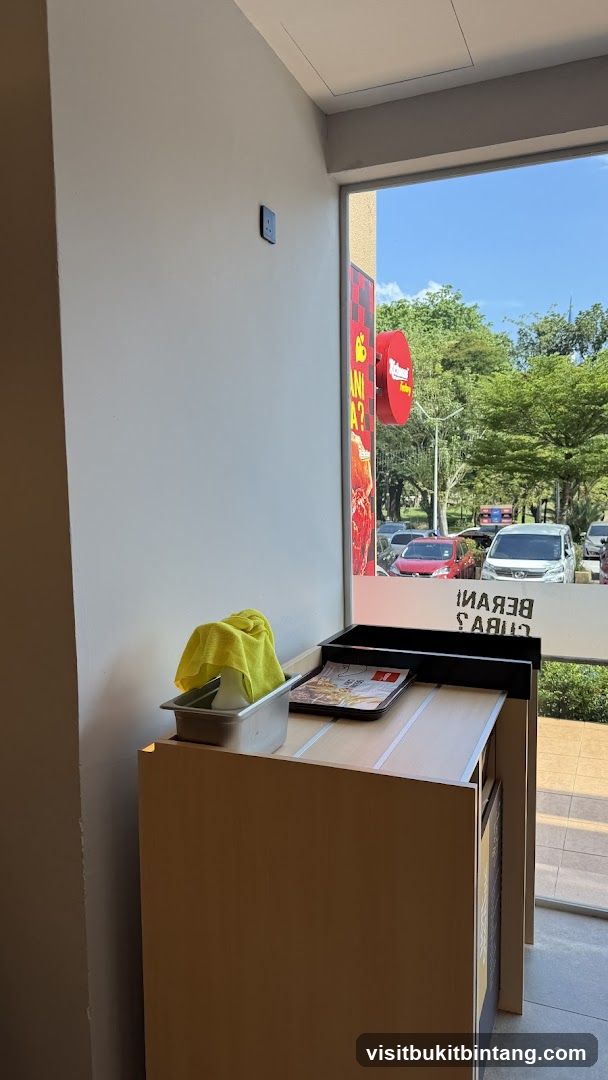 Counter with Menu and Cleaning Supplies