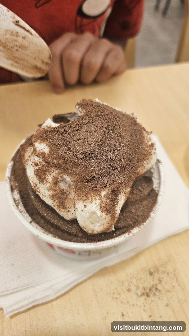 Dessert with Whipped Cream and Chocolate Powder