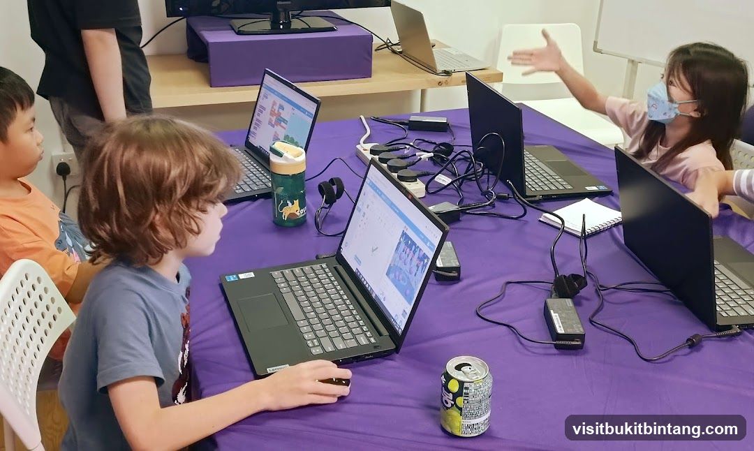 Children learning with laptops
