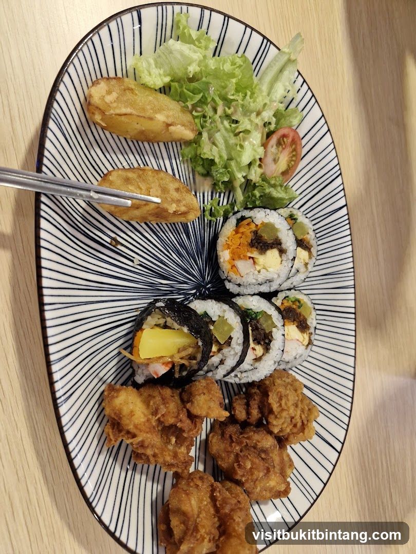 Korean Fried Chicken and Kimbap Platter