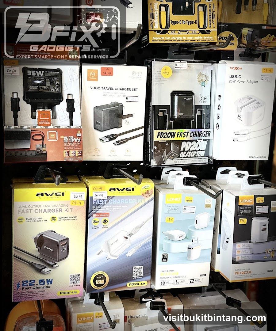 Various phone chargers and accessories