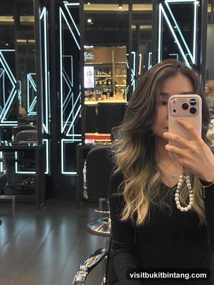 Woman taking a selfie in a salon