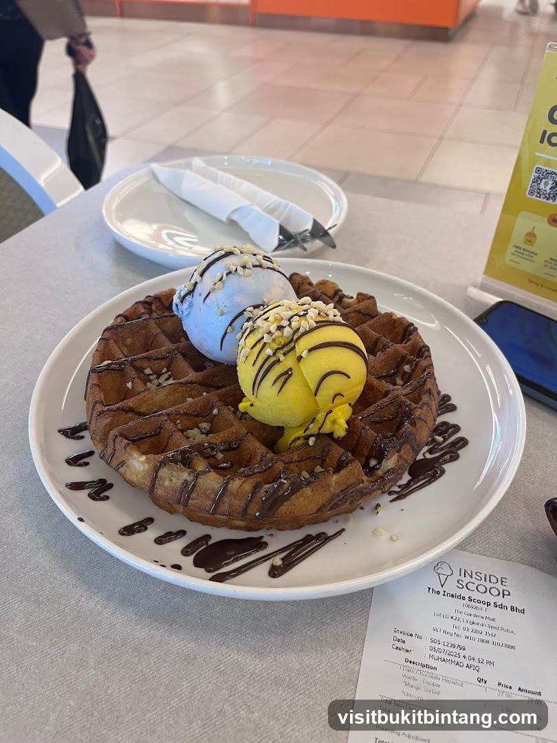 Waffle with Ice Cream and Receipt