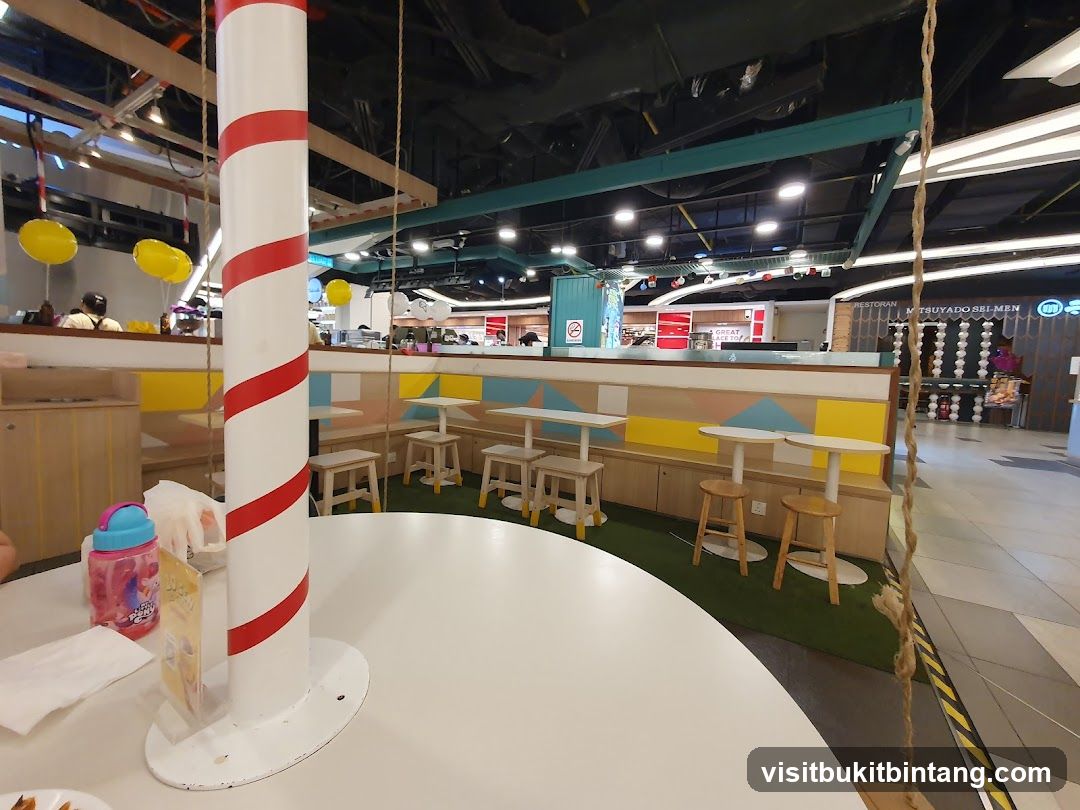 Indoor seating area with colorful decor