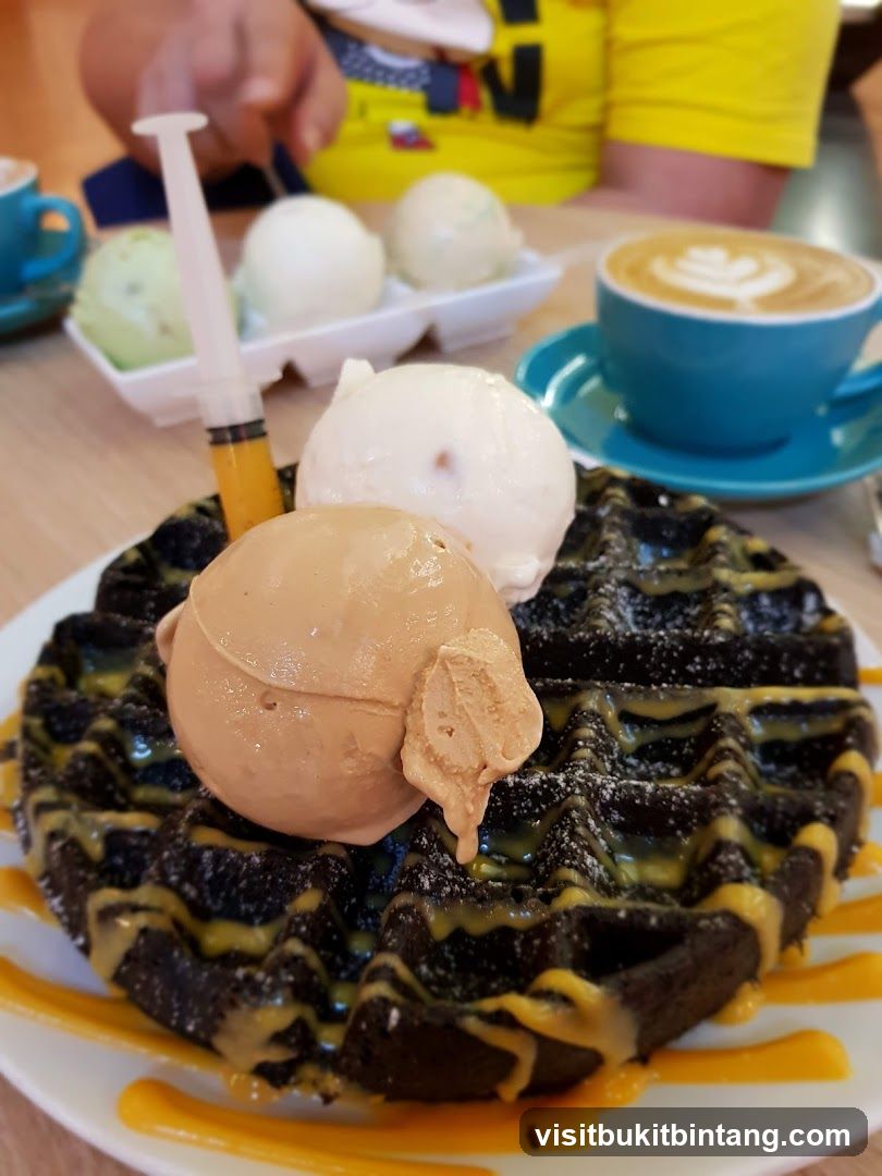 Waffle with Ice Cream and Coffee